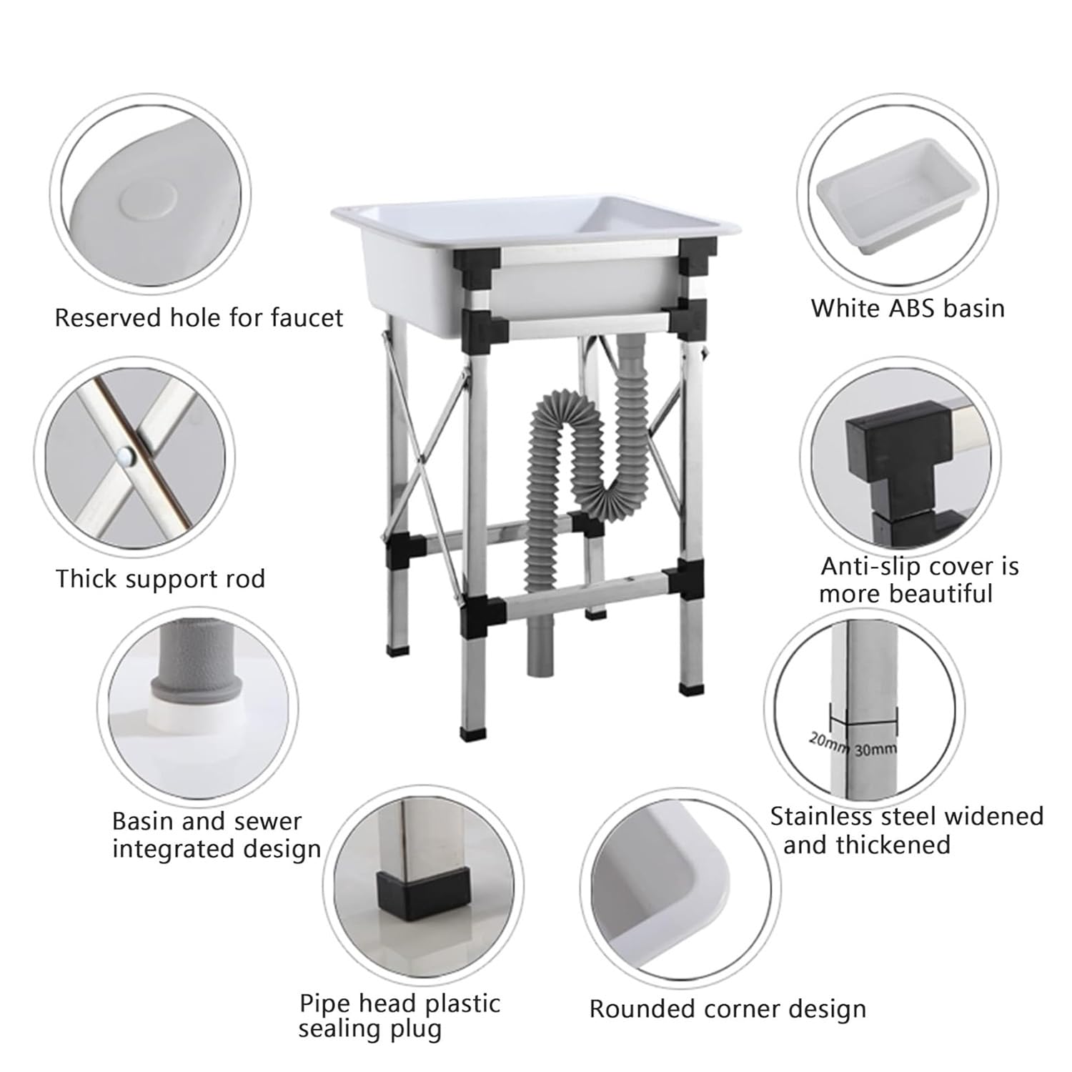 Fregadero Independiente para lavandería, Lavabo de Plástico para Limpieza, Fregadero De Cocina De 15/16 cm De Profundidad con Patas Antideslizantes para Lavandería, Sótano