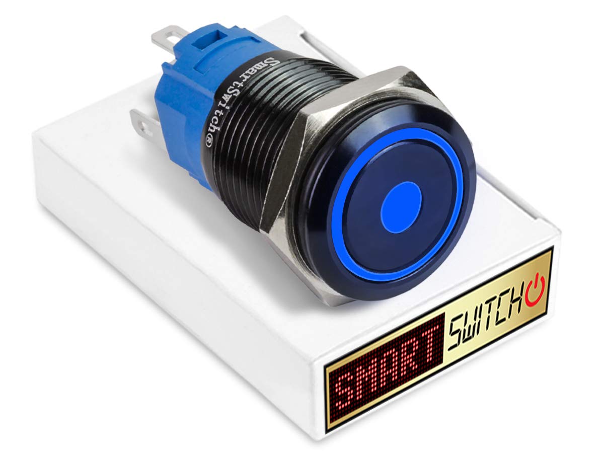 SmartSwitch 22mm Angel Eye DOT Black Metal Latching DPDT 2NO2NC Push Button Blue LED Metal Switch AE22