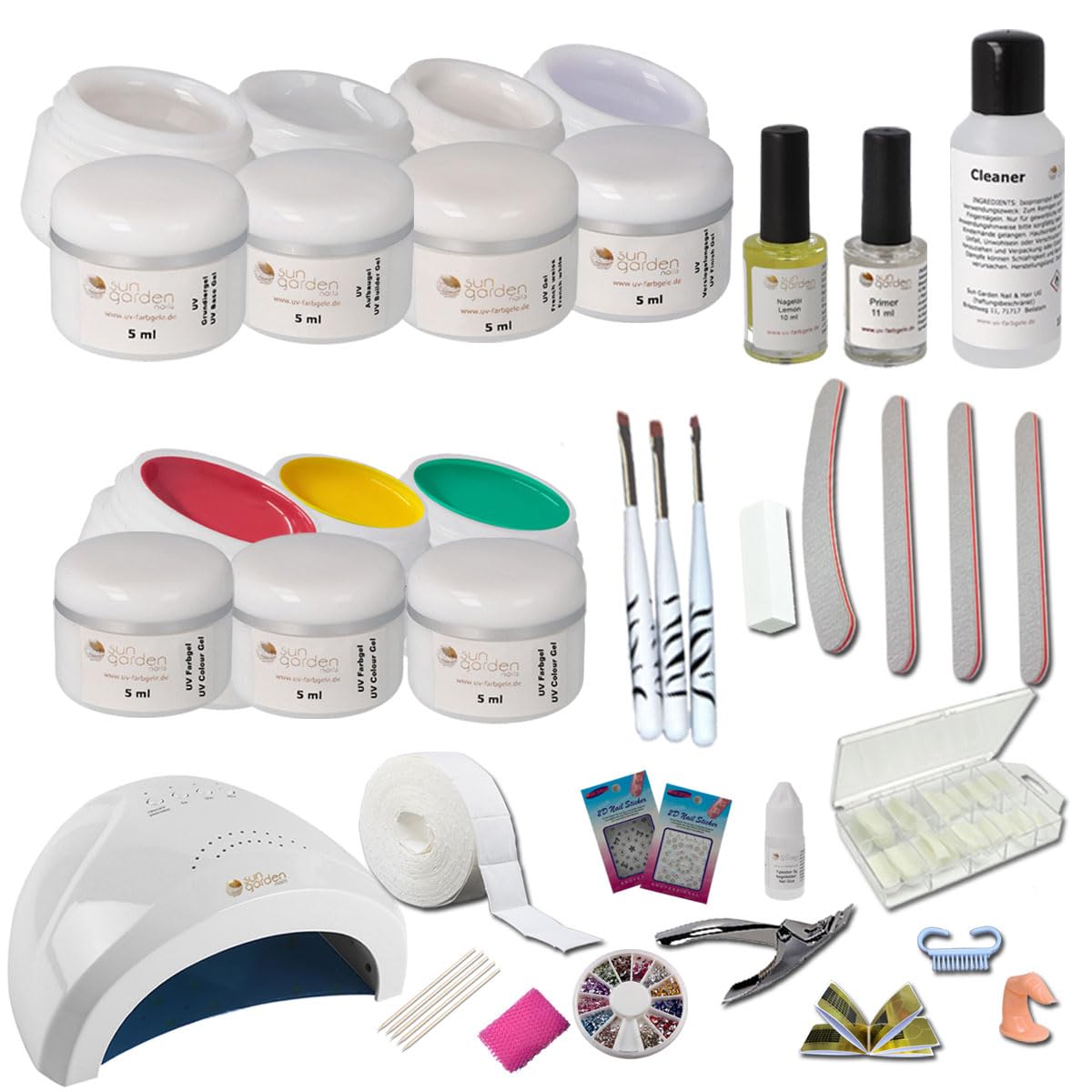 Sun Garden Nails Set Completo per Unghie in Gel UV – 42 Pezzi Professionale per Nail Art con Lampada di Indurimento a Luce UV, Gel Colorati e Accessori