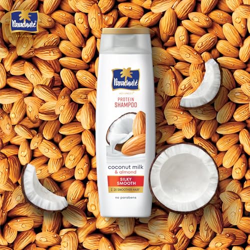 Image of Parachute Advansed Protein Shampoo with Coconut Milk & Almond | Up to 2X smoother hair | Silky smooth | Protein Lock Technology | Paraben free | For Men & Women | 340ml