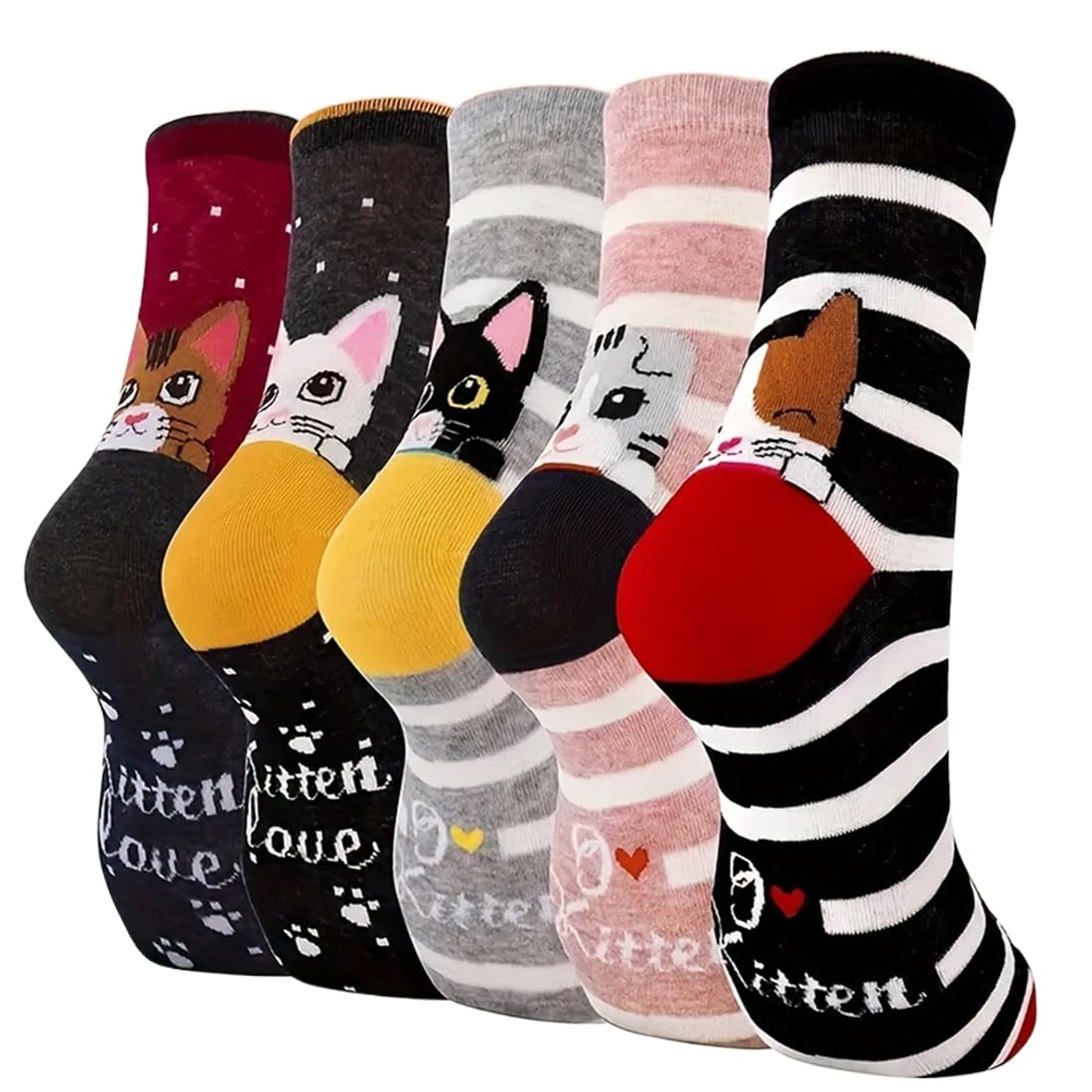 5 Pares Calcetines Niña Divertidos De Algodón, Calcetines Antideslizantes Divertidos: Algodón Coloridos Estampado De Animales De Dibujos Animados Termicos Calcetines, Tallas 35-39