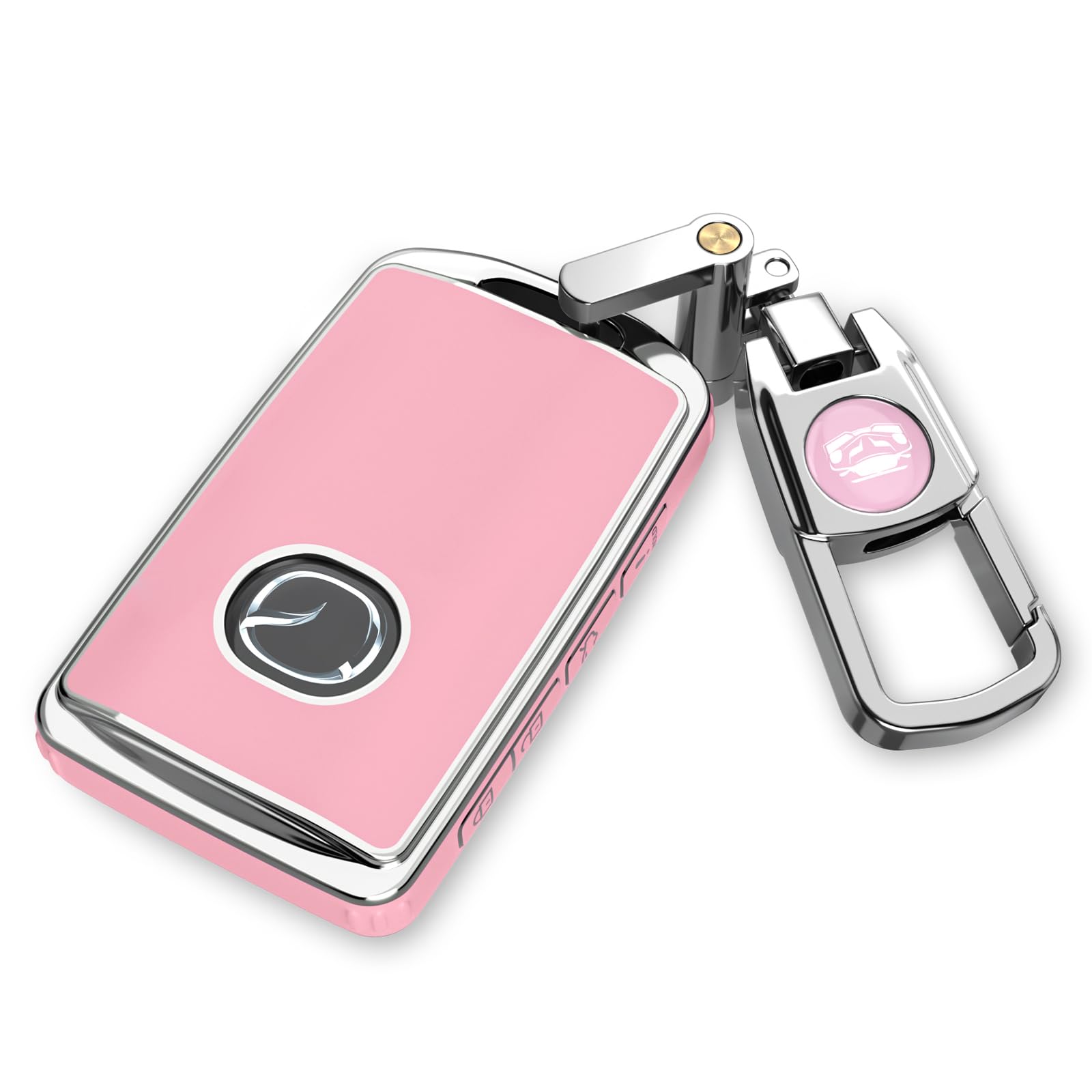 QfungYe Mazda Key Fob Cover With Keychain, No Screws Required, Compatible With 2019-2025 Mazda 3, 3 Hatchback, 2020-2024 CX-5, CX-30, CX-9 (Frosted Matte Gray