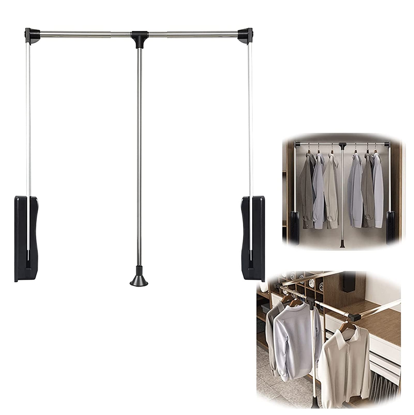 HTTGDGDH Adjustable Pull Down Clothes Rail, Space-Saving Retractable Wardrobe Lifter With Damping Buffer Hanger, 890-1210Mm Closet Rod For Efficient Storage Solutions.,660-890mm