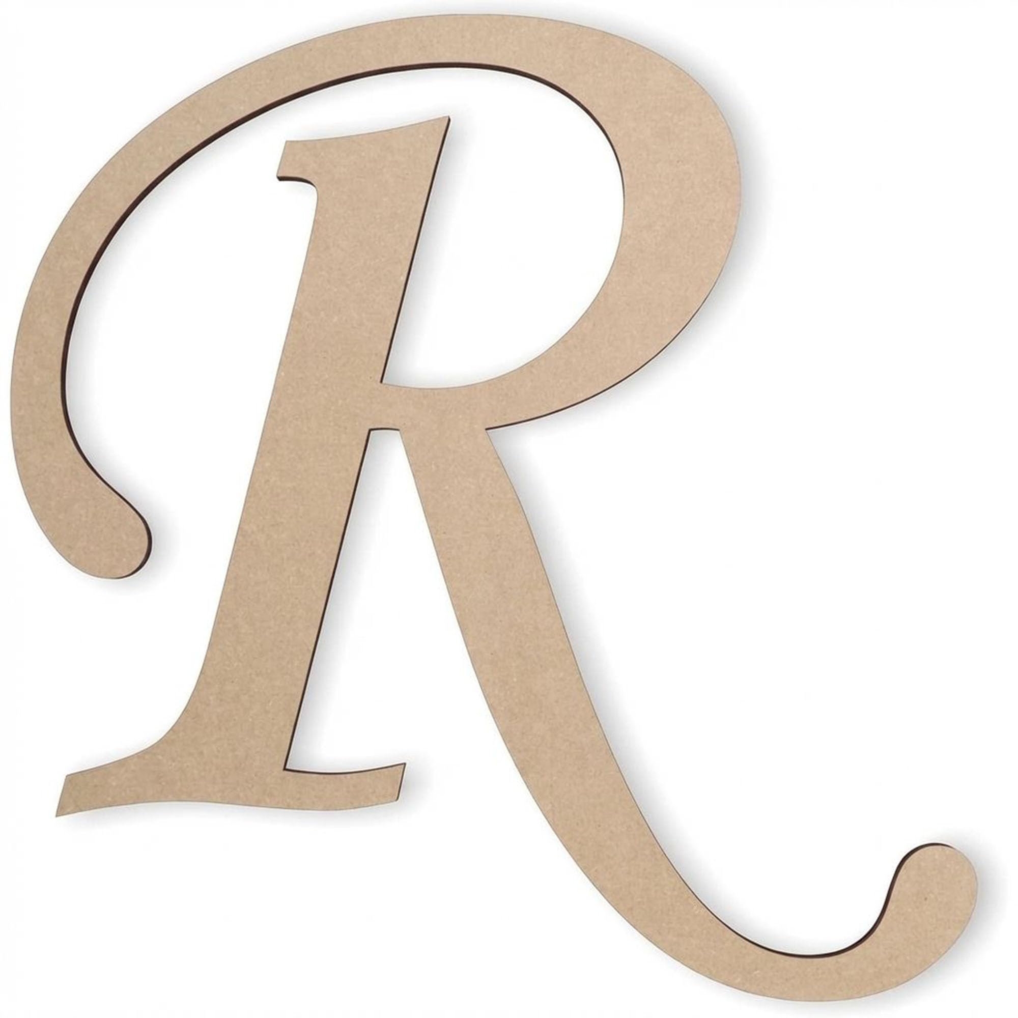 Monogramma in legno lettera R non rifinita e pronta da dipingere. 14 inches long x 1/4 inch thick