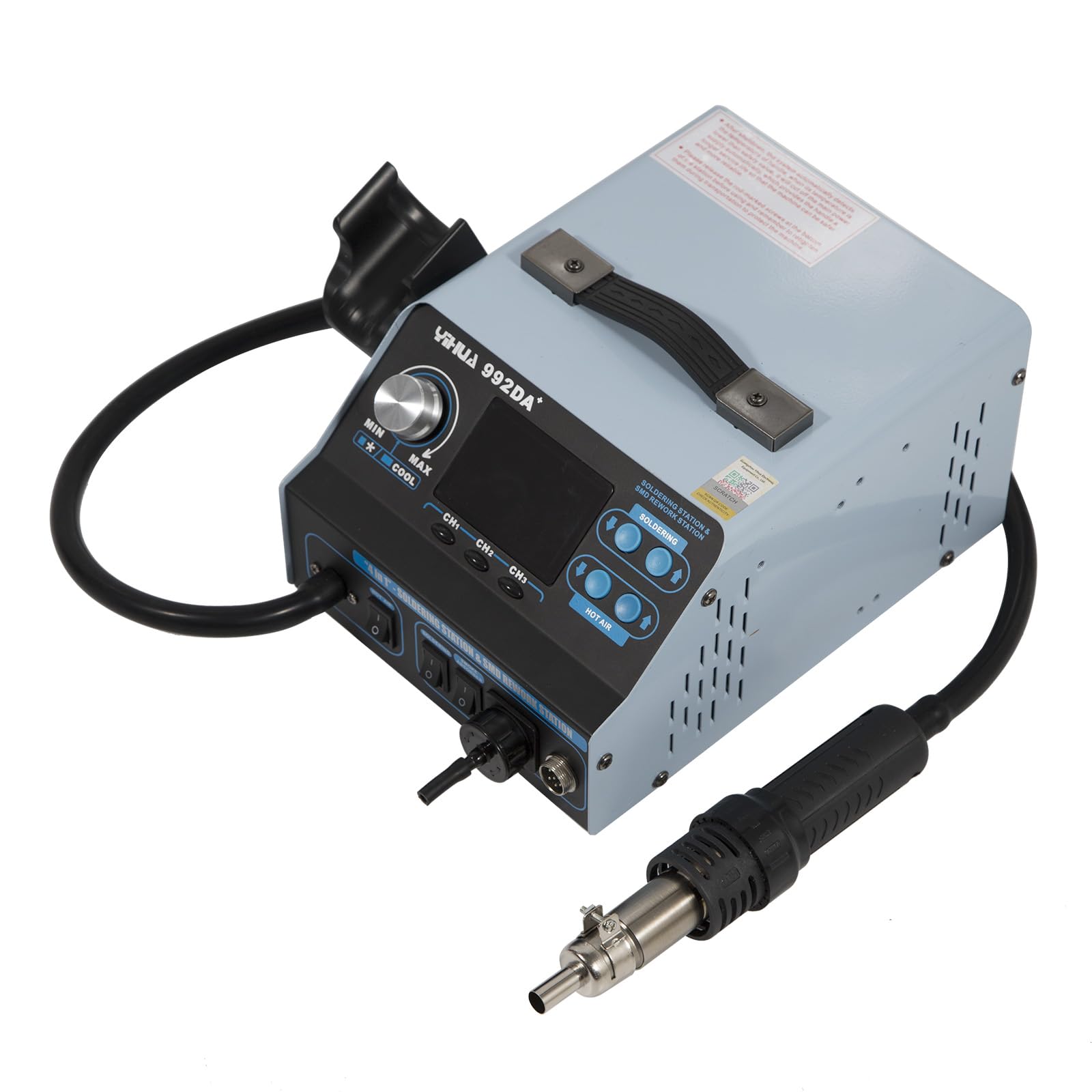 780 W 992DA+ BGA Rework stacja lutownicza SMD pistolet na gorące powietrze, sztyft do lutowania, stacja naprawcza gorącego powietrza i stacja lutownicza, zakres temperatur 100-480°C, wyświetlacz LCD