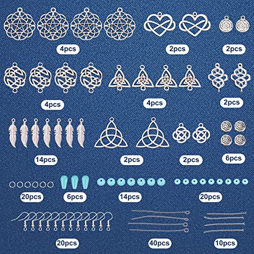 SUNNYCLUE 1 Box DIY 10 works Vintage Style Trinity Knot Charm Infinity Love Charms Earring Making Kit Feather Charm Knot Charms for Jewellery Making Synthetic Turquoise Round Beads Adult Women Craft - Image 2