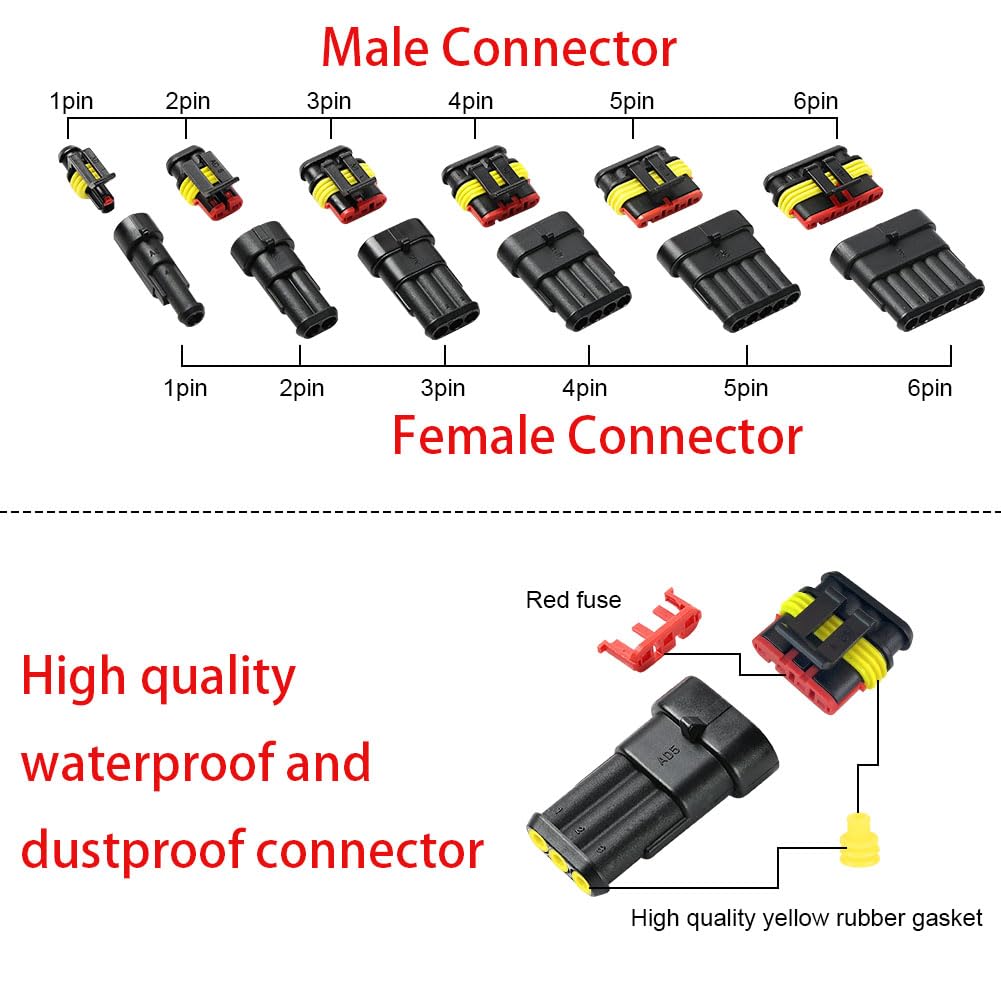 URAQT 730 Piezas Conector Electrico Impermeable para Coche, Conectores Sellado, 1/2/3/4/5/6 Pines Clavija Conector, Kit de Conector para Coche para Coche Scooter Camión Motocicleta Barcos
