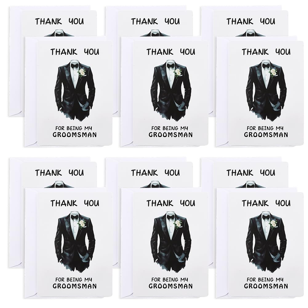 AHANDMAKER 12 Sets Wedding Thank You Cards with White Envelopes for Being My Groomsman 7 x 5 Inch Greetings Wedding Gratitude Cards Blank Thank You Notes for Weddings Bridal Showers Supplies