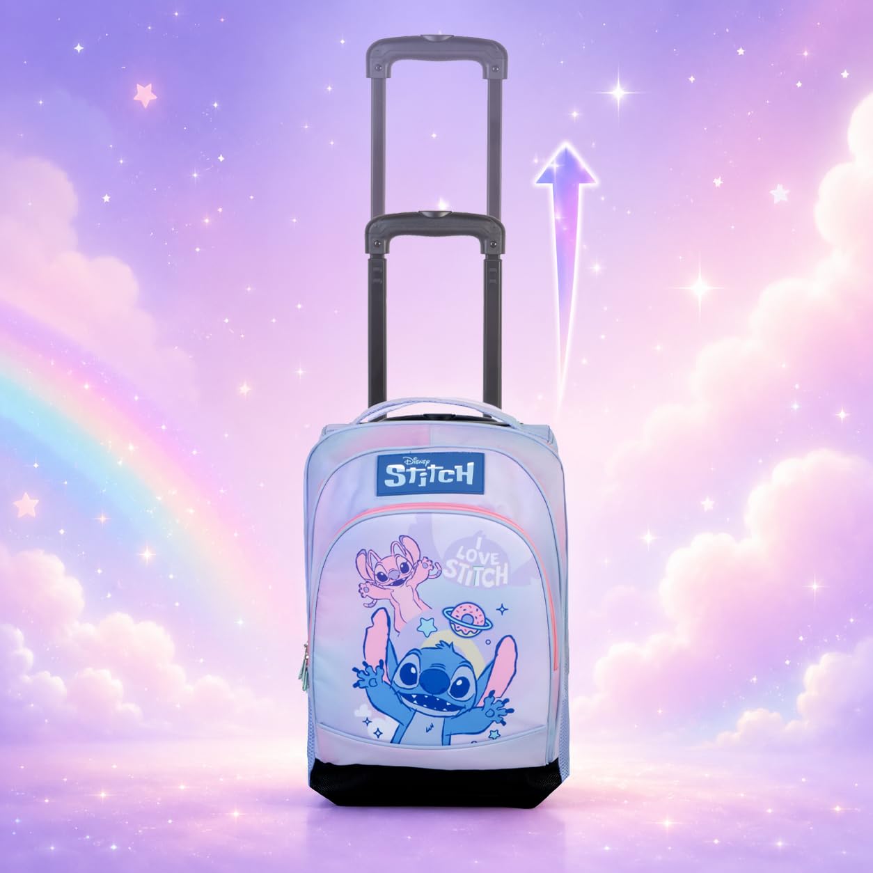 Trolley Key People originale per bambini con design Stitch – Zaino trolley per scuola elementare, leggero, resistente e con manico estensibile e ruote