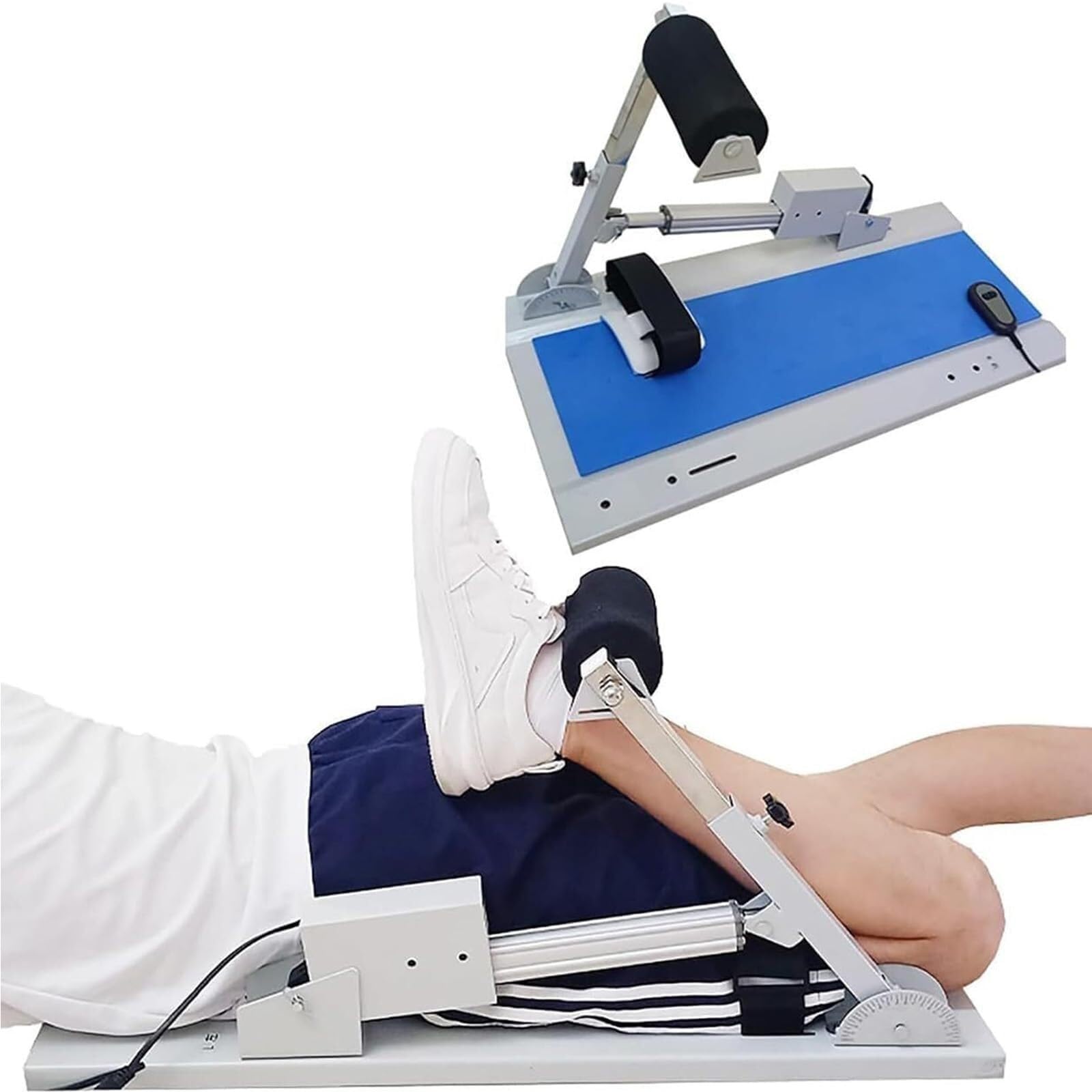 Zgięcie i wyprostowanie stawu kolanowego, ćwiczenia rozciągające więzadła rzepkowego po operacji złamania nóg, elektryczny trener rehabilitacji kończyn dolnych, udźwig 200 kg