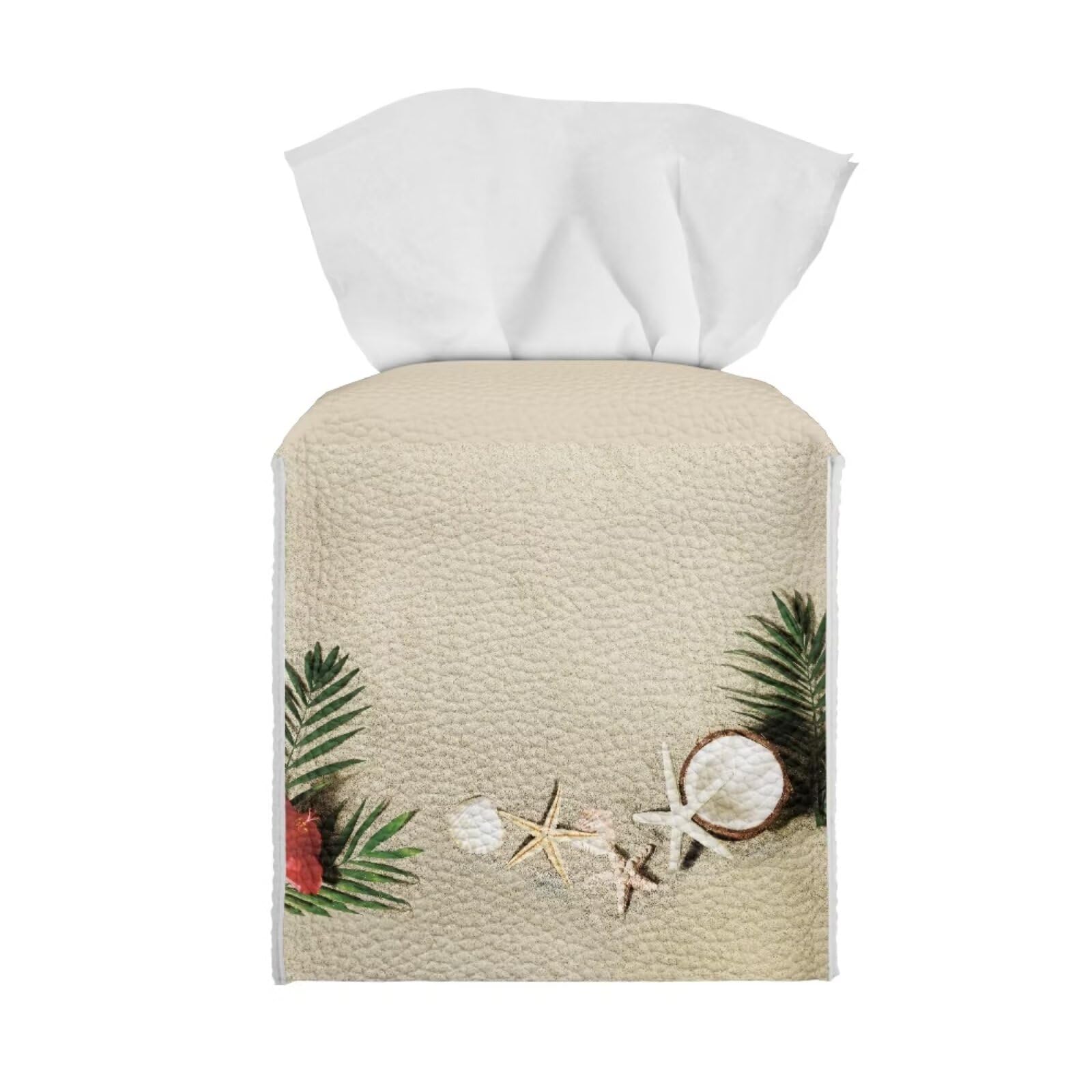 Tutolipy Tissue Box Holder Square Novelty Box Cover Facial Tissue Box Covers Cube Napkin Organizer Dispenser for Bedroom Office Bathroom Decor, Tropical Beachside Starfish โ image 1