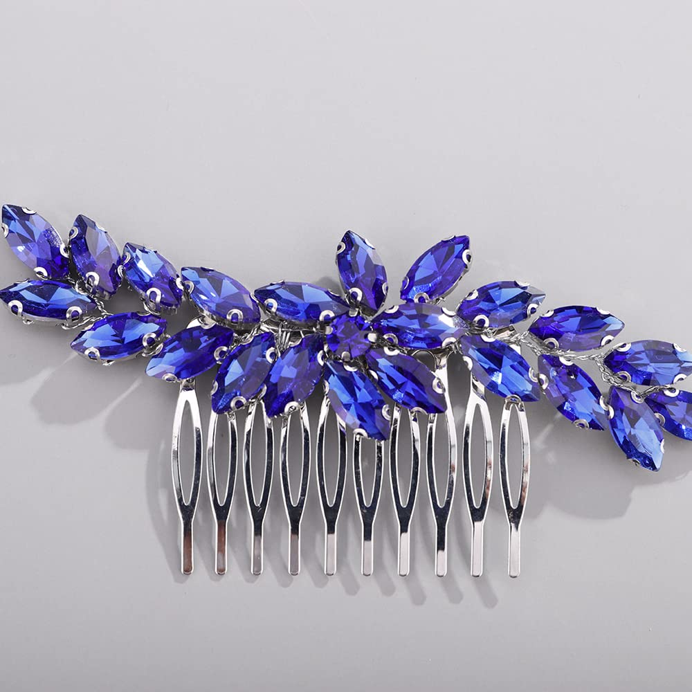 BERYUAN Blue Color Crystal Flowers Hair Comb Teardrop Rhinestone Hair Comb for Wedding Women and Girls Hair Comb Slide Bride Hair Accessories for Brides Bridemaids - Image 4