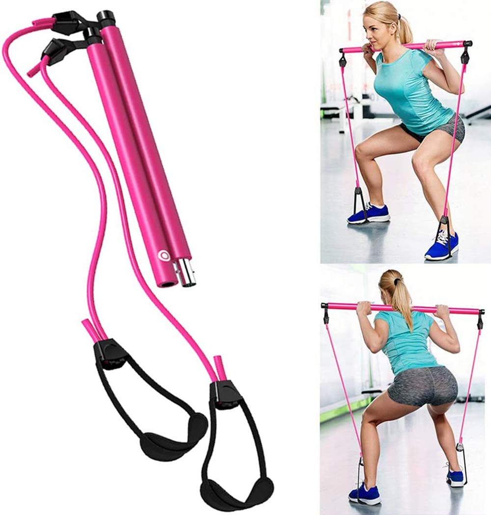 Pilates Equipment Pilates Bar with Resistance Bands - Pilates Bar Kit w/ Elastic Bands Leg Press Squats Core Trainer Workout Equipment for Home Workouts-image-37