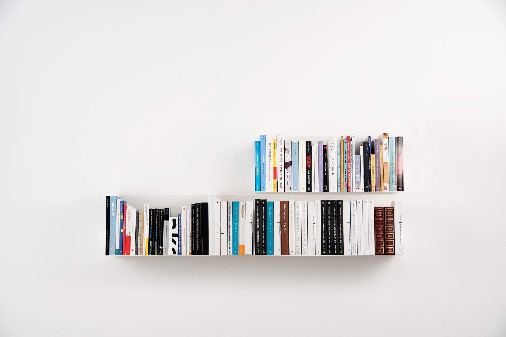 D-Segno - Mensola da muro in metallo, Libreria da parete, Kit di mensole di design, Libreria a muro porta libri, Mensola da parete, Librerie moderne design, Made in Italy (4, White)