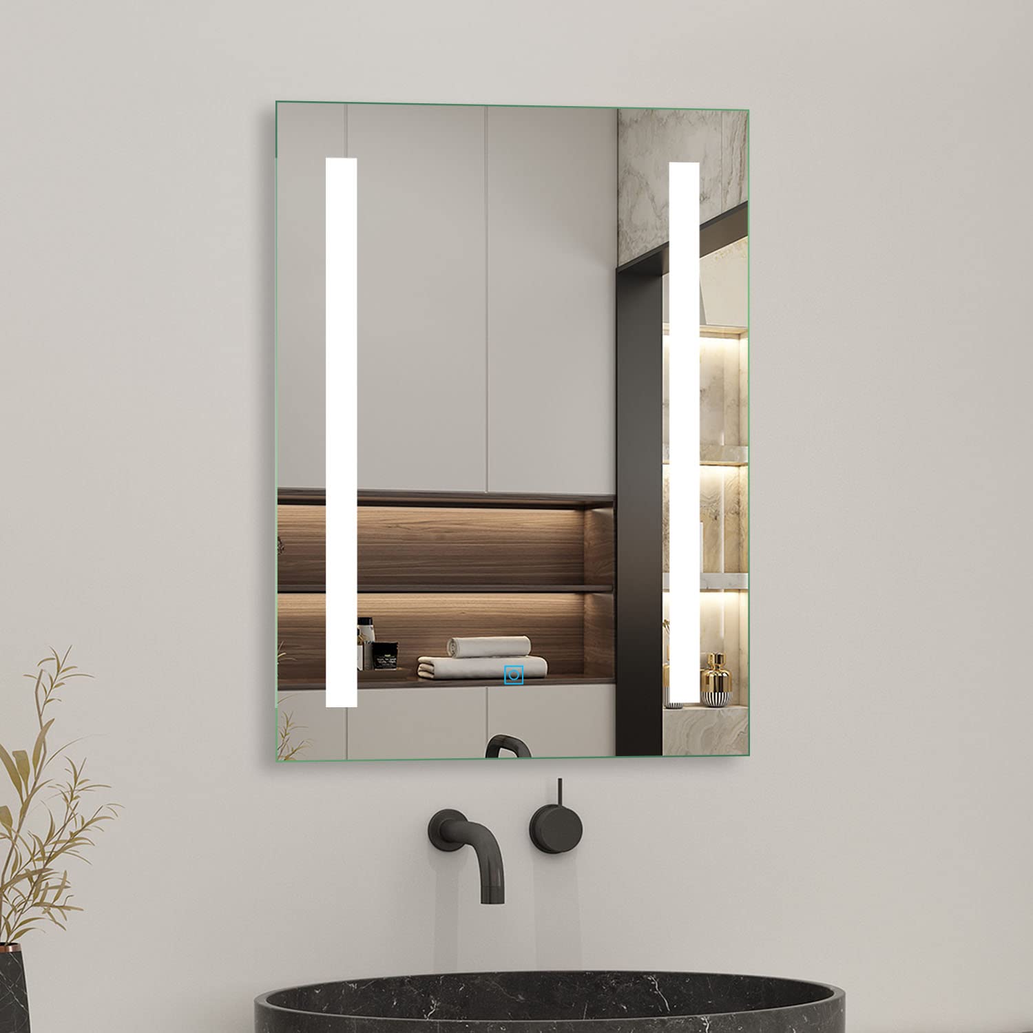 Biubiubath White/Light Led Bathroom Mirror With Shaver Socket And 2 Usb Ports 500X700mm Dimmable 3 Colour With Demister Pad Touch Sensor Wall Switch Control Lights Vertical Horizontal