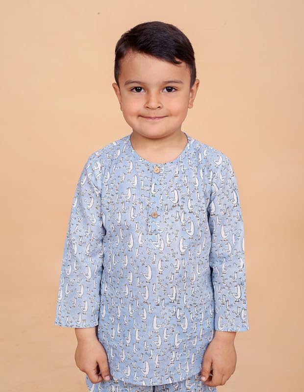 Image of Boys Cotton Night Suit | Jaipur Handblock Print Pajama Set for Kids | Boys Sleepwear | Kids Pajama Set | Baby & Toddler Sleep Suit | Combo Pack of 2