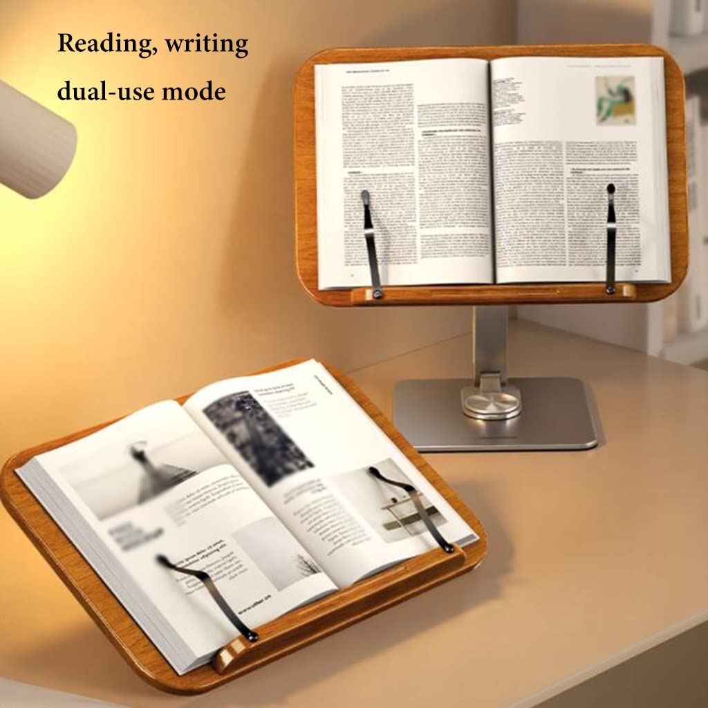 Atril para Lectura, Soporte Ajustable con Base giratoria de 360° y Clips para páginas, Soporte Plegable de Escritorio para Libros de Cocina, partituras, portátiles, Recetas y Libros de Texto