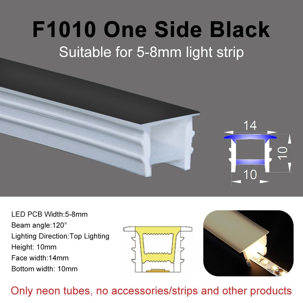 Tubo de neón de silicona con brillo suave de 10 metros: iluminación duradera y uniforme, ángulo de haz de 120, 1 unidad(Black,F1010)