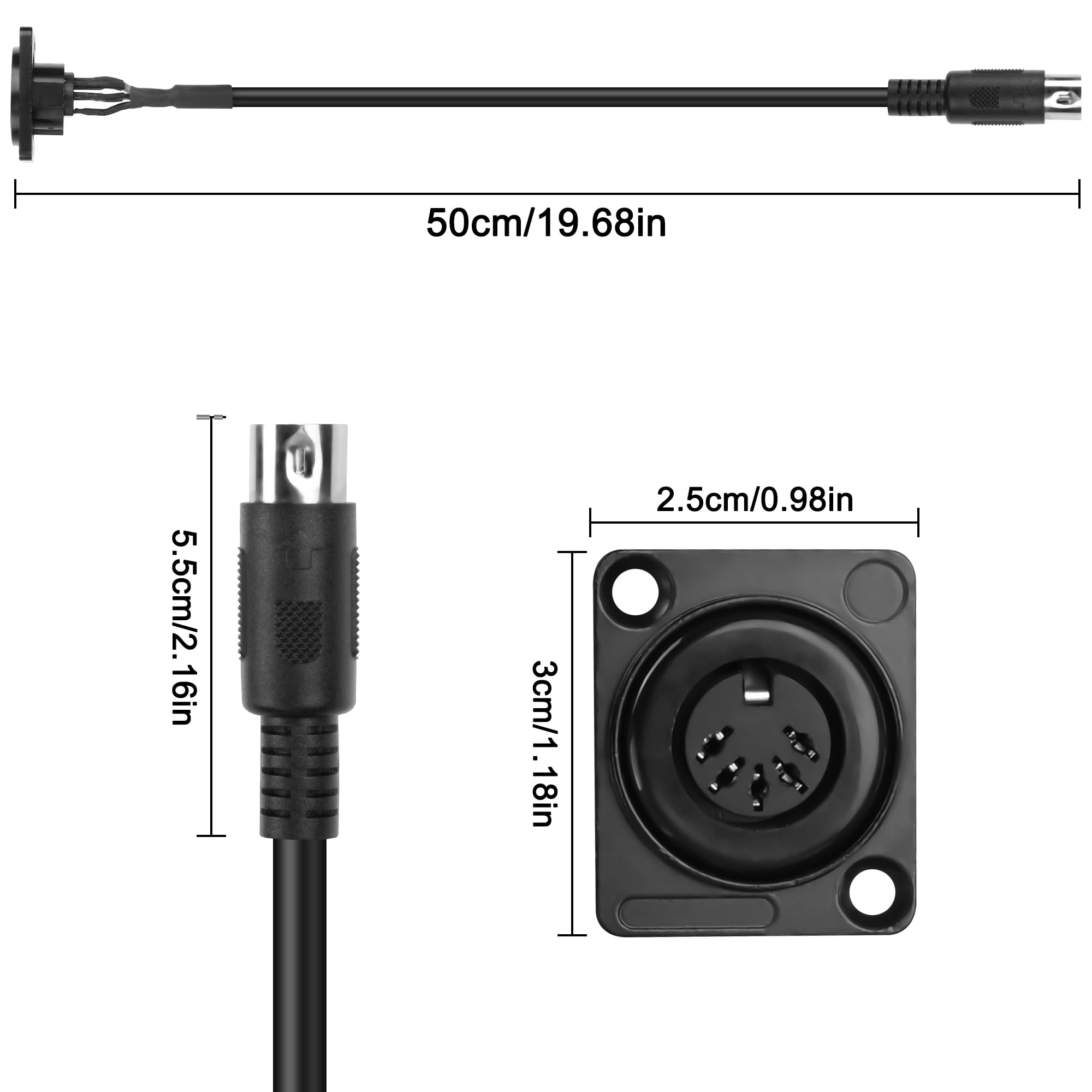 MEIRIYFA Câble d'extension MIDI DIN 5 broches - Type D - Support de panneau DIN 5 broches vers femelle - Pour synthétiseur clavier, orgue, piano électrique, guitare MIDI - 53 cm