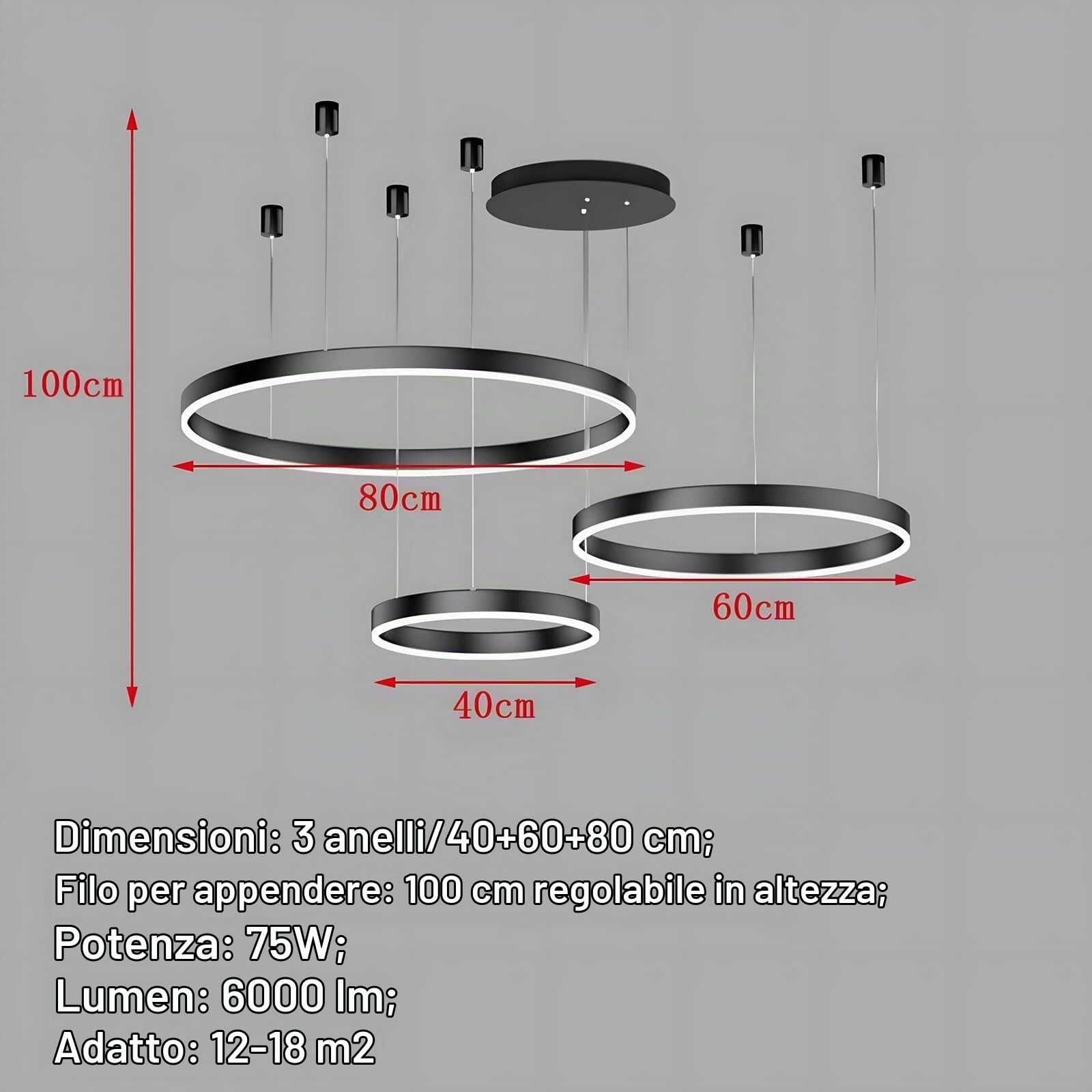 Lampadario moderno a LED fai da te, illuminazione a sospensione a LED circolare in metallo e acrilico, telecomando, dimmerabile, lampada a sospensione rotonda for soggiorno e camera da letto.(Black,B-
