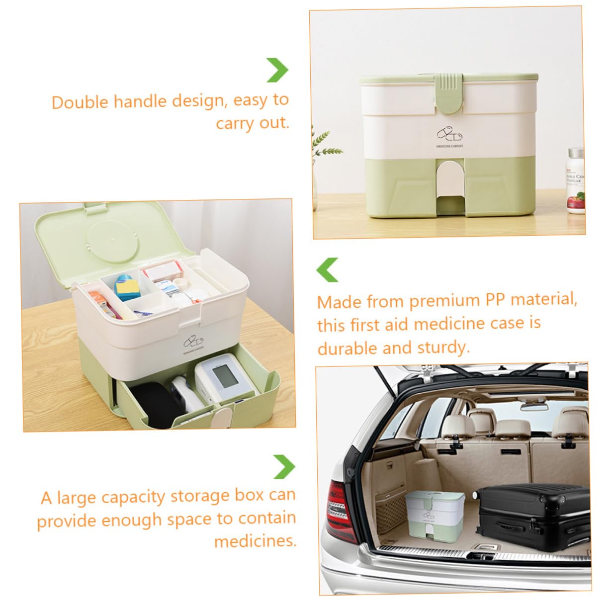 FRCOLOR Boîte de Rangement Médicale Verte PP Multi-couches, Double Poignée
