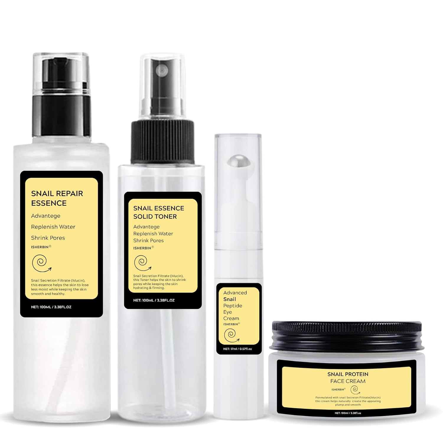 Advanced Snail Mucin Set, Face Skin Care Set, Korean Skincare Gift Set for Teenage Girls, Skin Care Products Set with Serum, Cream, Eye Cream, Toner, Facial Snail Mucin Kit for Women Hydrating 4PCS