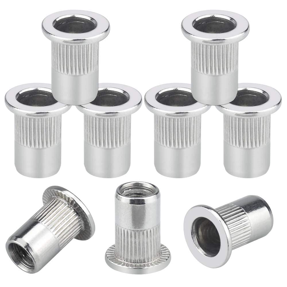 KASTWAVE M6 Nut, 50 Pcs M6 Stainless Steel Rivet Nut, Flat Head Threaded Insert Nutsert Rivnuts, Fastener Rivet Nut Assortment Kit with Internal Threads (Sliver)