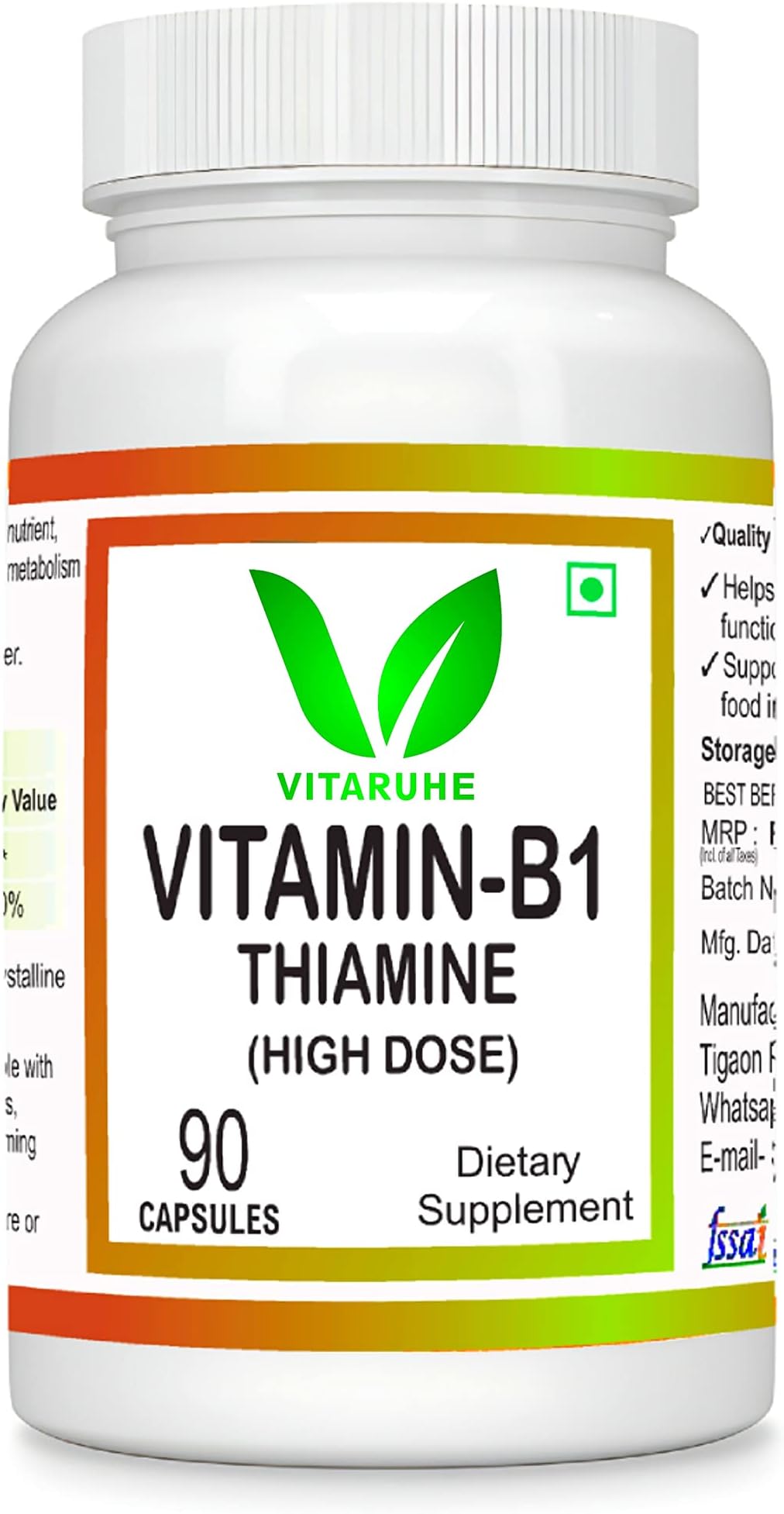 VITARUHE® Vitamin B1 (Thiamine) High Dose – 90 Capsules