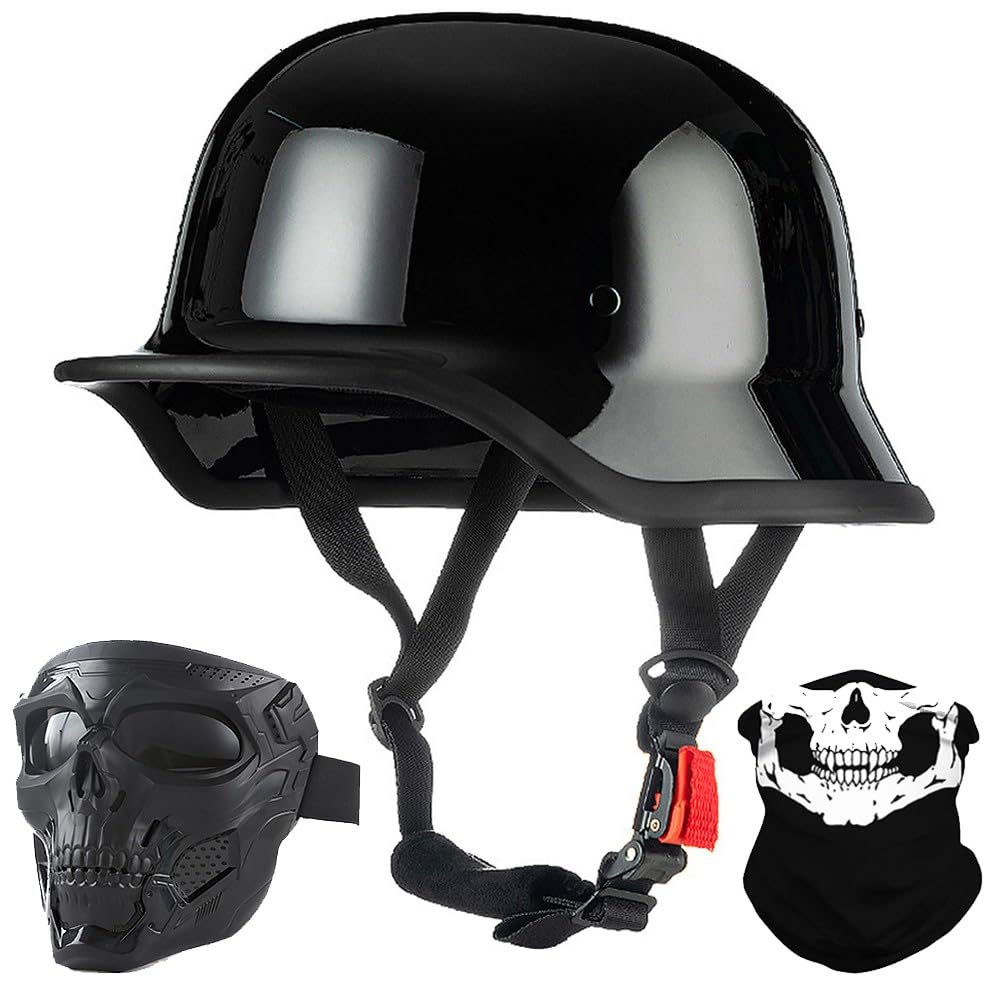 Bygmwep Men's X1 Vintage German Style Motorcycle Half Helmet, Ece Approved Adult Wo Retro Open Face Helmet, With Adjustable Quick Release Buckle, For Bicycle Cruiser Scooter, M~Xxl