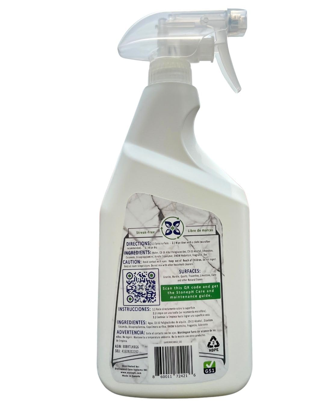 Limpiador de encimeras neutro para superficies de limpieza de cocina y hogar: seguro, verde, aerosol, mármol, granito, cuarzo, travertino, no abrasivo y no tóxico, biodegradable, limón (25