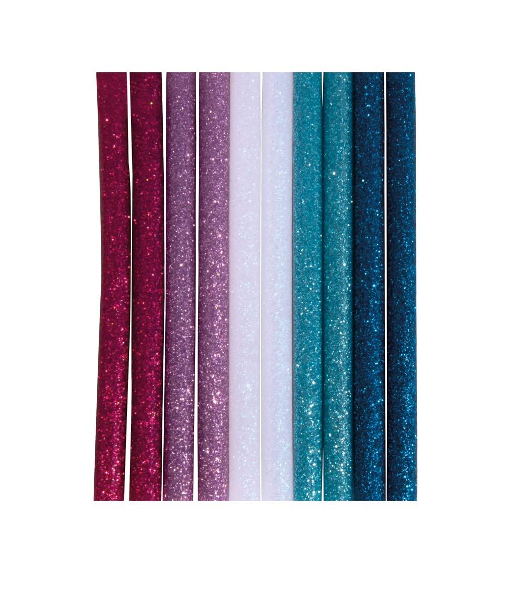 Rayher 10 Glitter Hot Melt Glue Sticks for Mini Hot Glue Gun, Hot Glue Sticks for Crafting, Card Making and Repairs, Low Temperature Glue, Diameter 7mm, various colours, 33496990