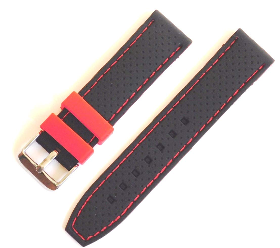 22mm Silicone Rubber Dual Colour Strap for Watch (Red/Black Dots) (B07KDQRV27) Amazon Price History, Amazon Price Tracker