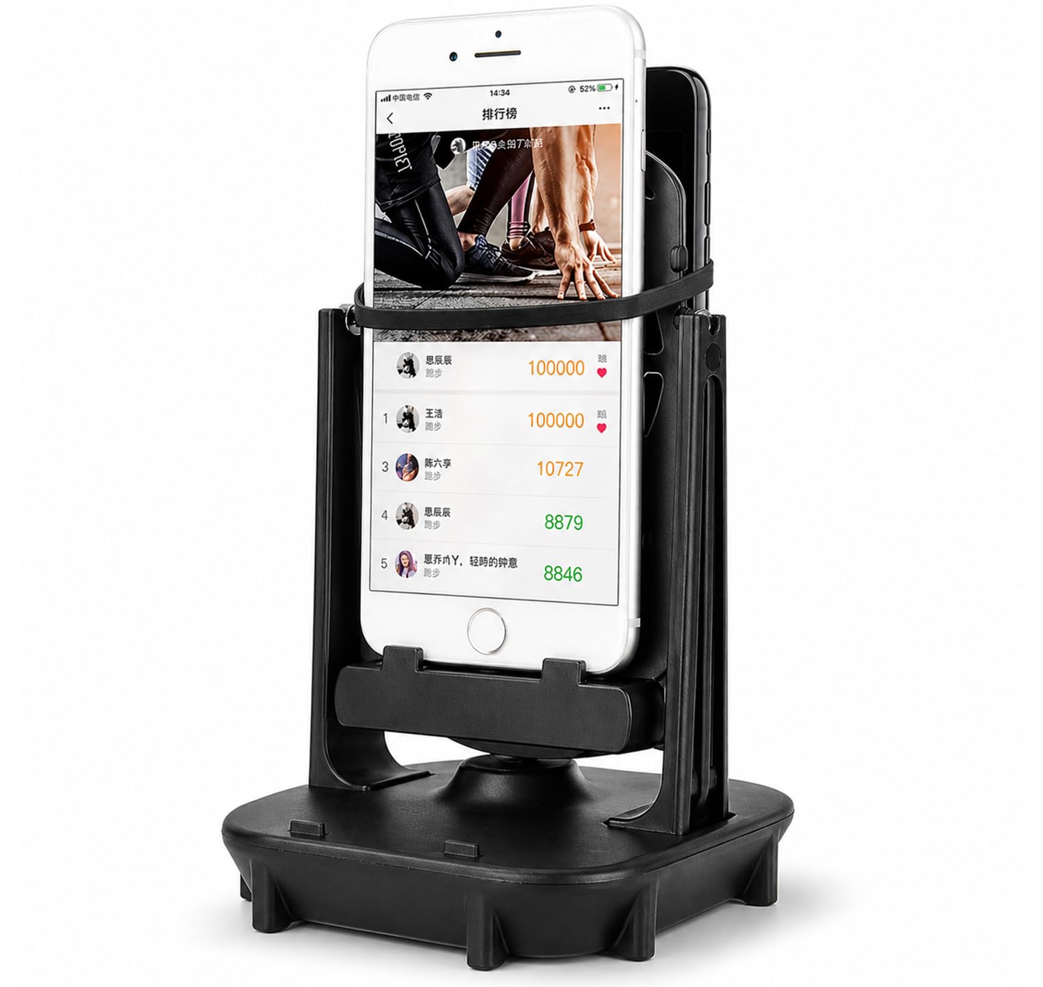 PANCA Automatic Step Swing Device for 2 Phones, Mobile Shaker Rocker with Dual Phone Holder, Adjustable Desk Mount Step Counter Support for Recording Gaming Fitness Apps Compatible (Black)-image-4