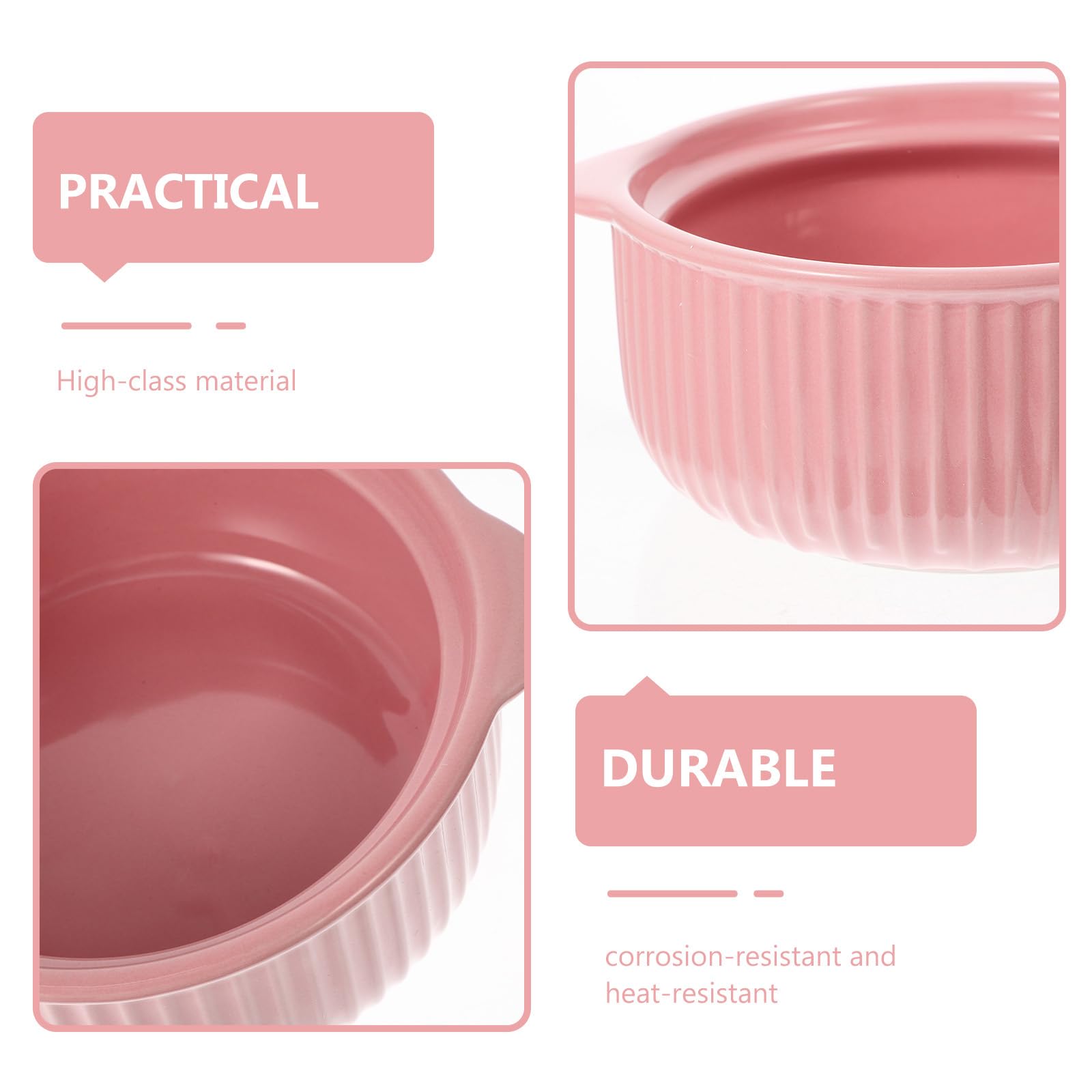 Amosfun Ciotola in Ceramica Con Doppio Manico - Ciotola Rosa Per Insalata, Ramen, Zuppe, Colazione - Ideale Per Forno E Microonde, 19,5 Cm