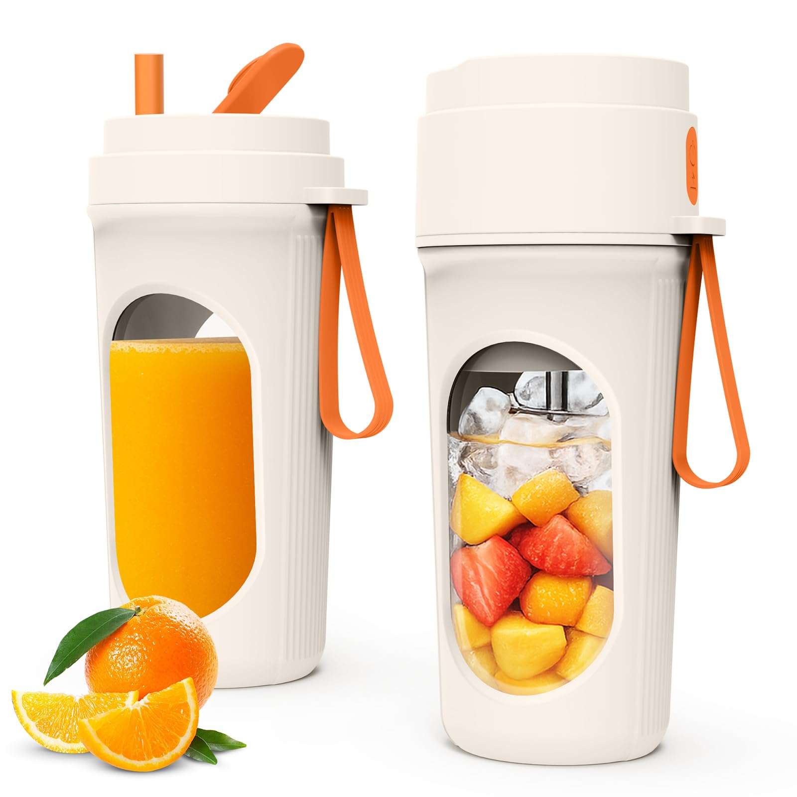 WGIDSKKI Batidora Portátil 450ml para Batidos, Mini Batidora Potente con 12 Cuchillas de Acero Inoxidable, Tapa Hermética y Recargable vía Type-C, Fitness y Hogar, Compacta, Sin BPA - Naranja