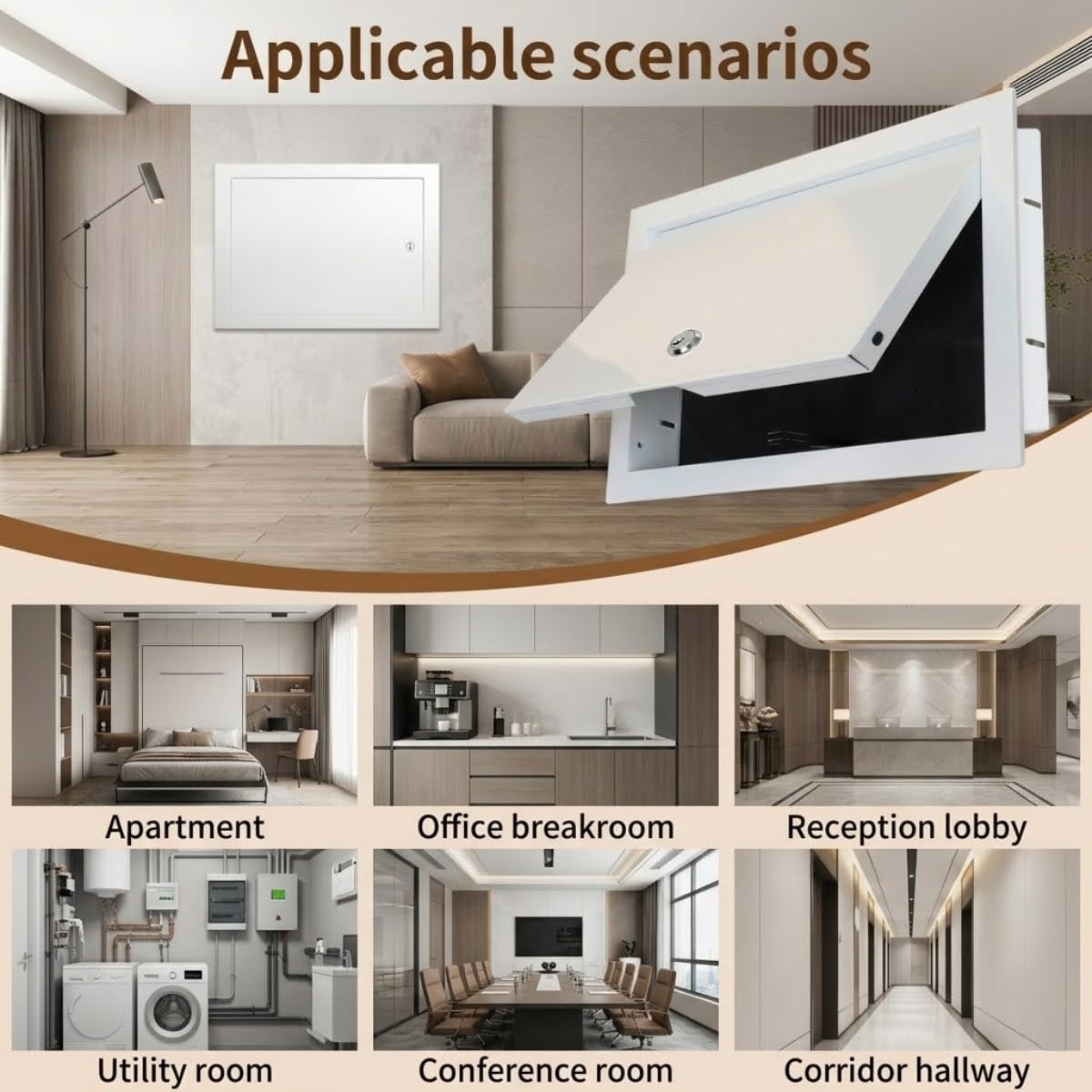 Pannello di accesso in metallo resistente per pareti/soffitto in cartongesso, porta bianca con serratura senza chiave, per scatola dei fusibili, multi-formato da 6 x 6 a 61 x 61 cm (grigio, 600 x 600