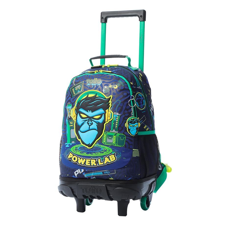 TOTTO Mochila Escolar con Ruedas, Modelo Kong Lab M, Mochila Mediana, Capacidad 14 L, 2 Compartimentos, 2 Bolsillos para Botella, Protección contra Impactos, Cómodas Correas Ajustables, Color Azul