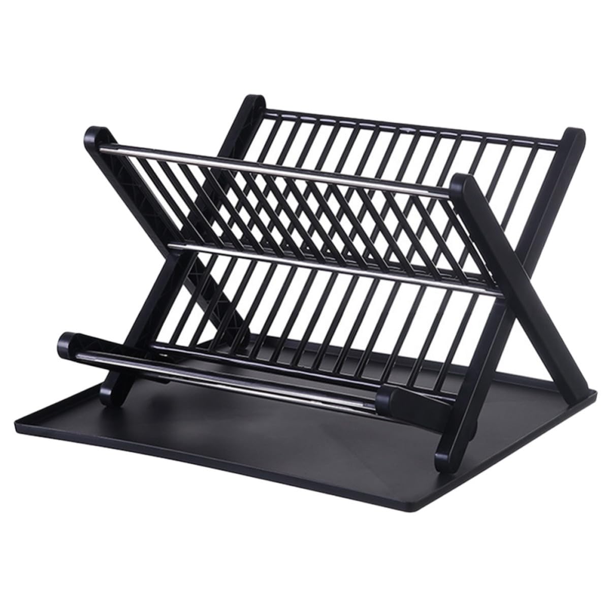 USHOBE Escurreplatos Plegable Negro de Pp y Acero Inoxidable, Compacto y Fácil de Almacenar para Cocina y Restaurante, Soporte Práctico para Organizar Platos