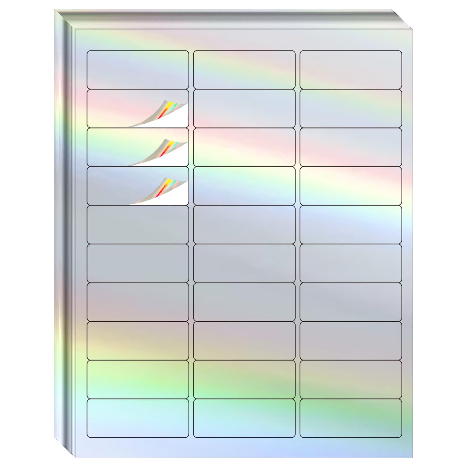 STARLIBOO 1" x 2-5/8" Address Labels- Holographic Color Stickers for Laser/Ink Jet Printer mailing Labels 8.5"×11"- Holographic Silver
