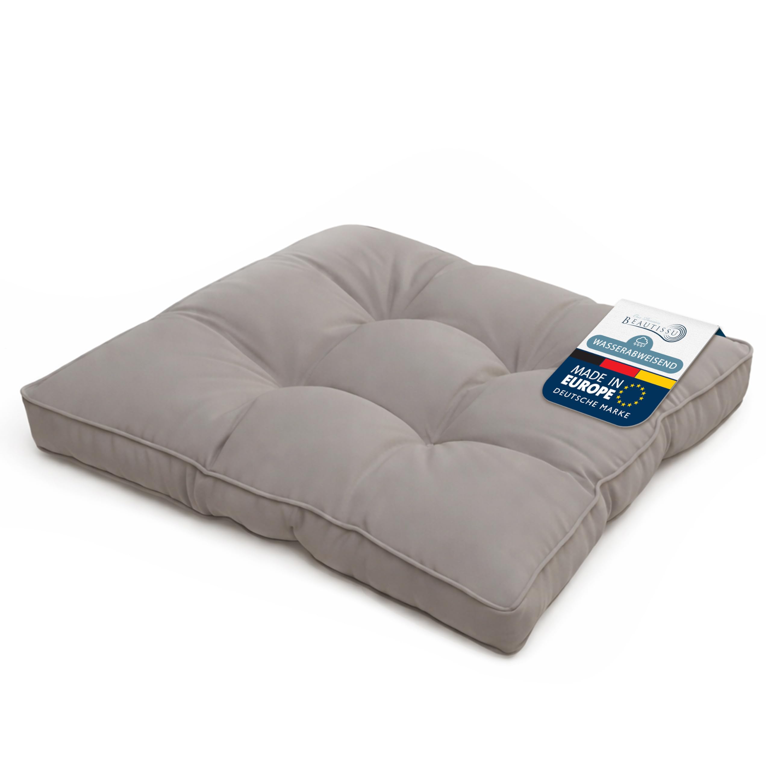 Beautissu Lounge Kissen Outdoor Sitzkissen 60x60x10 cm – Wetterfest, schmutzabweisend, grau