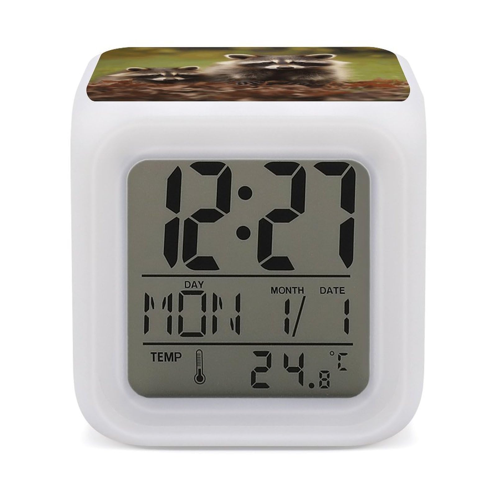 VstaDank Raccoon Alarm Clocks with 7 Color Changing Night Light Exquisite Bedroom Digital Clocks with LED Temperature Display Desk Clock Ok to Wake Clocks for Heavy Sleeper