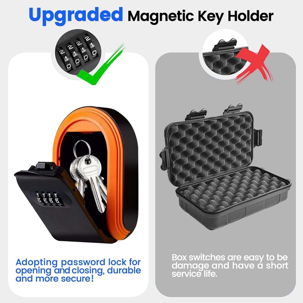 Caja Seguridad con Llave Magnética con Combinación 4 Dígitos para Ocultar la Cerradura Debajo Automóvil, Soporte Magnético para Llaves para Interiores y Exteriores para Viajes.