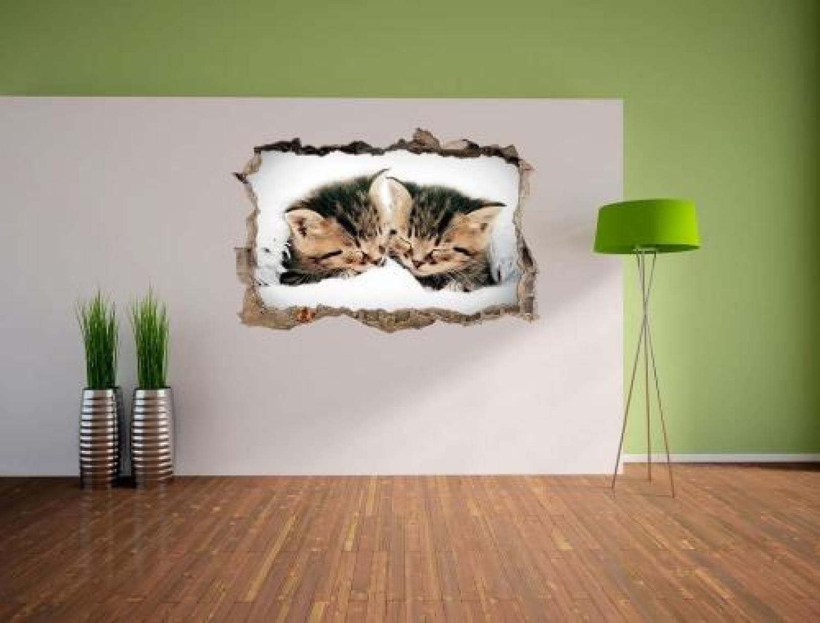 Gougeltd Calcomanía de Pared 3D Pequeños gatitos lindos abrazan Impermeable Paisaje Agujero Etiqueta de La Pared Adhesivos de Pared para Interior Hogar Sala de Estar Decoración de Oficina 80x120cm