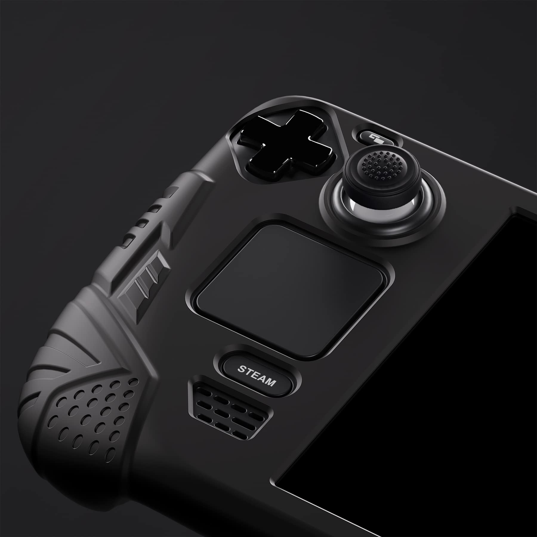 PlayVital Cover Protettiva per Steam Deck LCD,Custodia Skin Silicone Case Morbida per Steam Deck LCD Console con Tasti Posteriori&Copri Analogici,Armor Series-Nero