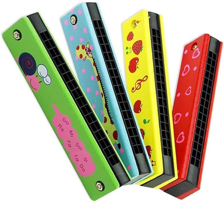 Wooden Harmonica Colorful Kids Musical Instruments Toys Children Cartoon Pattern Wood Mouth Organ Random Color and Design (Pack of 1)