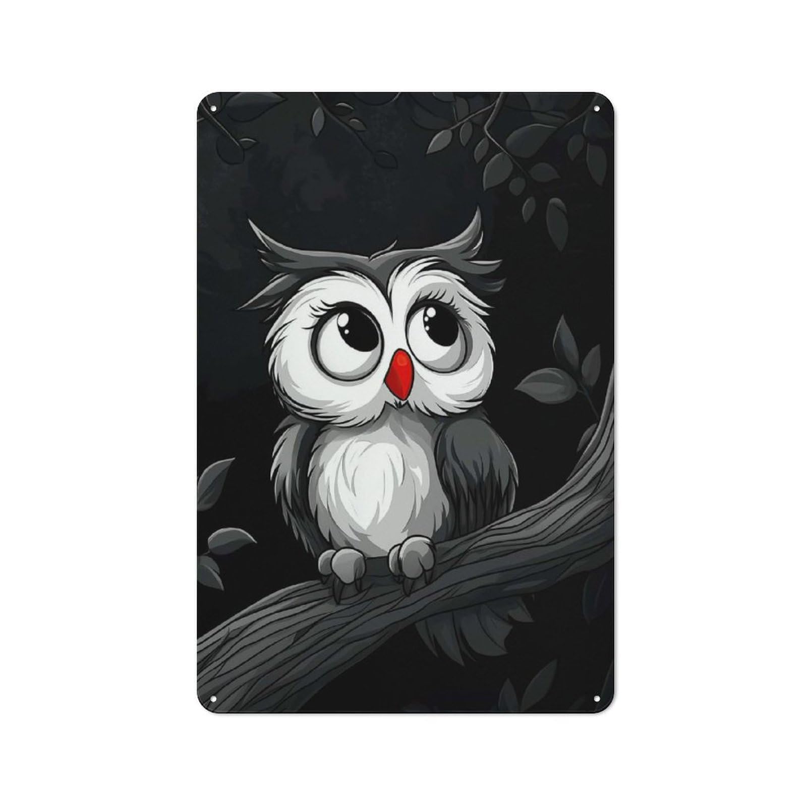 Junmoney Style-20 Tin Wall Plaque 30X20cm With Cute Cartoon Owl For Guest Room Or Hallway, For Updating Guest Room And Hallway After Moving