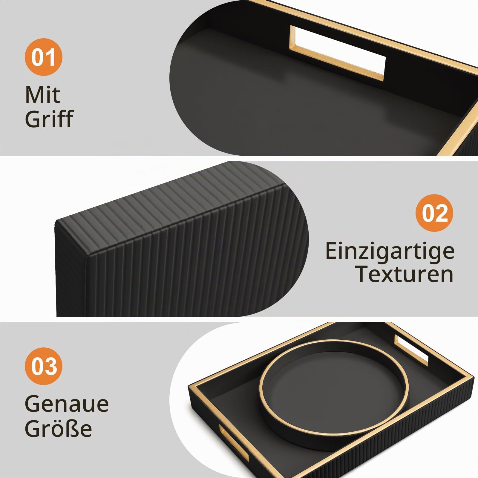 SANZIE Ledertablett, Schreibtisch-Aufbewahrung, Organizer, Premium-Serviertablett, dekoratives Tablett, Valet-Tablett für Kleinteile, Kosmetik, Handy, Geldbörse, Besteck (Schwarzer Tablett)