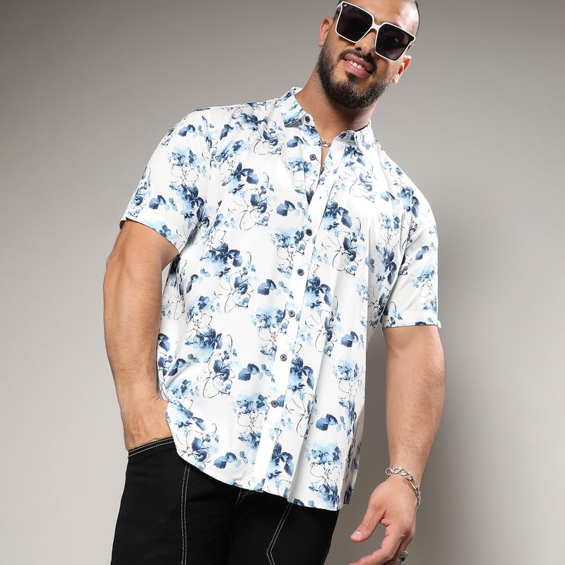 Image of Instafab Plus Men's Shirt for Casual Wear | Spread Collar | Short Sleeve | Button Closure | Plus-Size Fit | Cotton Shirt Crafted with Comfort Fit for Everyday Wear