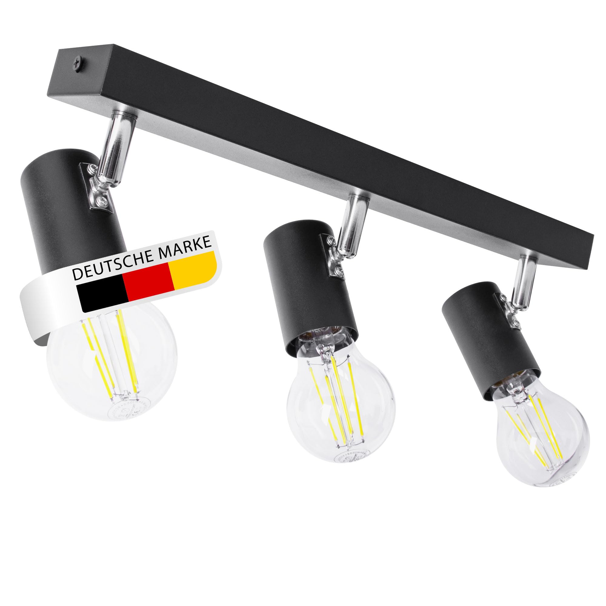 max K O M F O R T LED Deckenleuchte schwarz | 3x E27 Fassung 3-flammig | schwenkbar Deckenlampe Deckestrahler Deckenspot Wandleuchte proShine-E273-BK