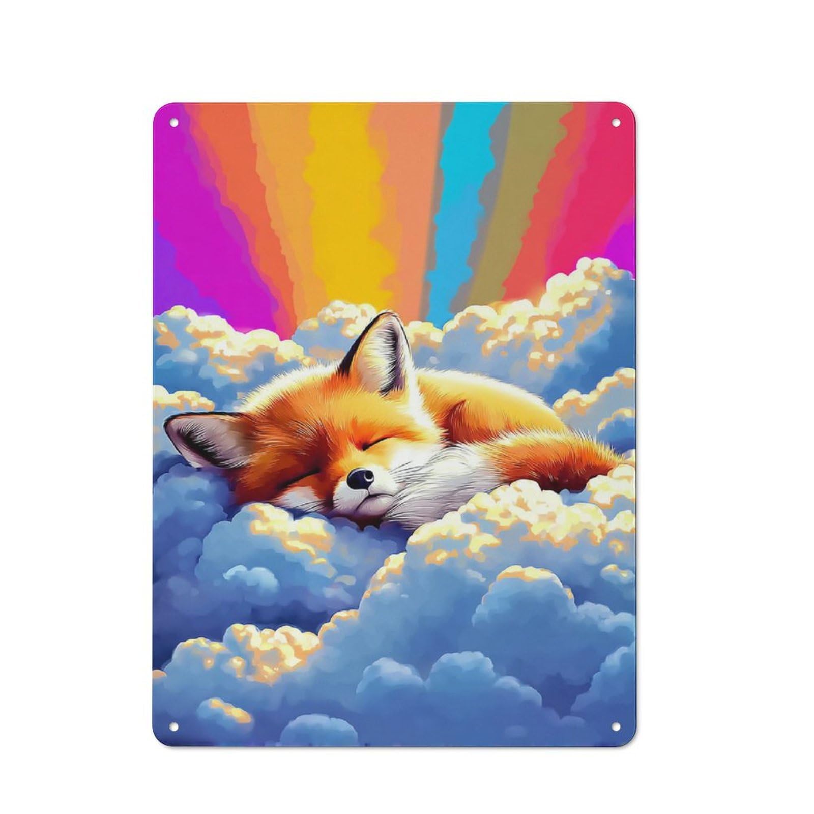 Junmoney Fox Dreams In Clouds Vintage Metal Plaque 40X30cm, Bistro Wall Plaque For Coffee Bar, Kitchen, Bistro Or Tea Corner